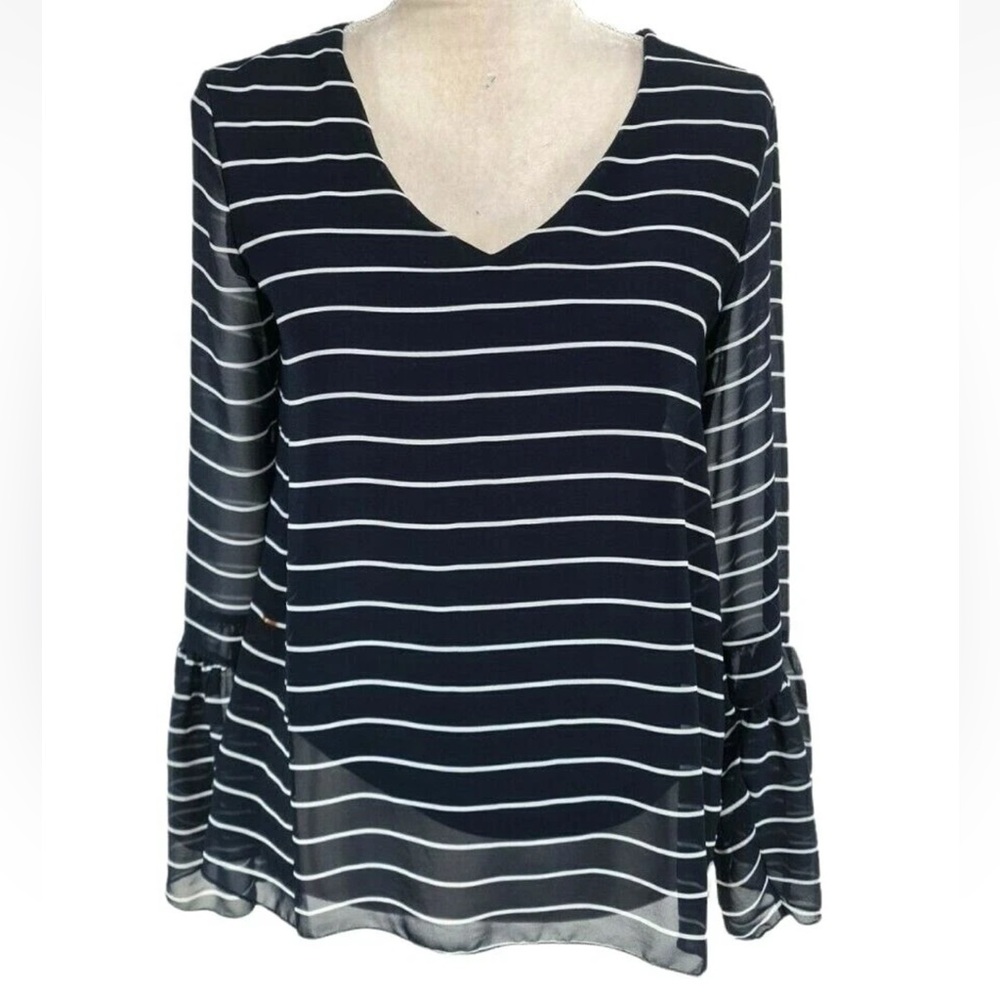Banana Republic Navy Blue and White Striped Chiffon Blouse